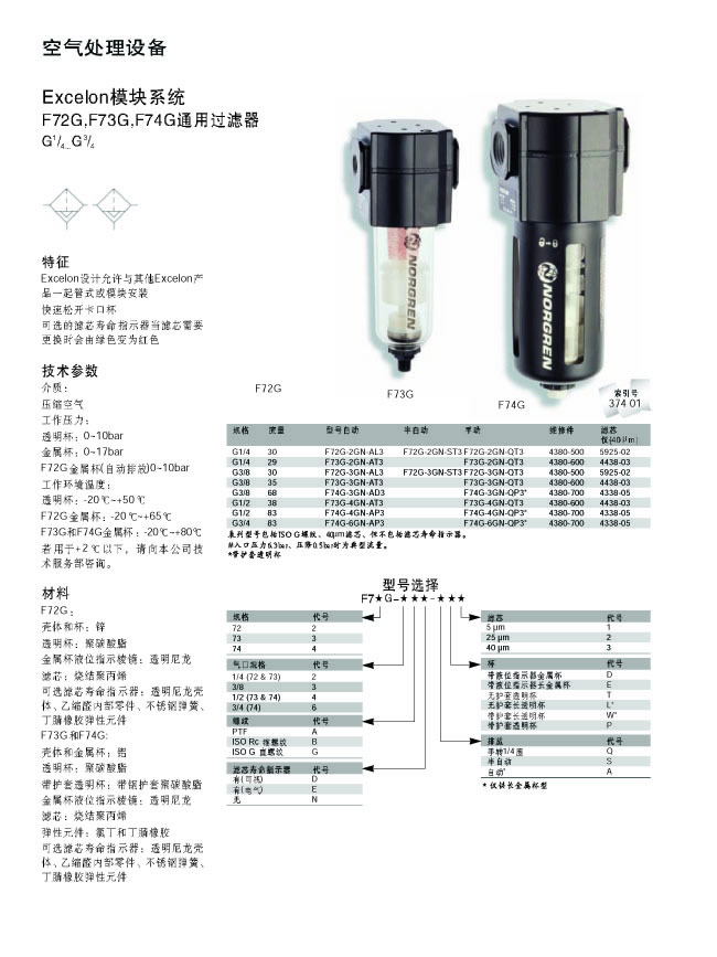 F72G,F73G,F74G通用过滤器